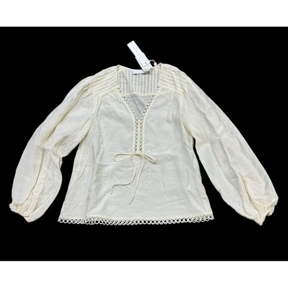 Jonathan Simkhai Sz XS Blouse Rhodes Lace Up Cream Designer Luxury Minimalist - Picture 4 of 7
